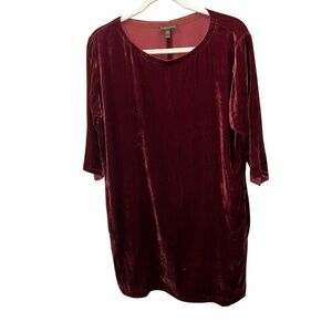 Eileen Fisher Cranberry Red velvet shirt tunic dress S
